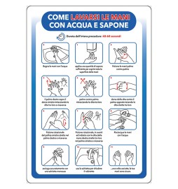 CARTELLO 'COME LAVARSI LE MANI CON ACQUA E SAPONE' cm 20 x 30 - alluminio