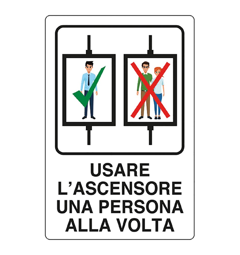 CARTELLO 'USARE ASCENSORE 1 PER VOLTA' cm 20 x 30 - alluminio