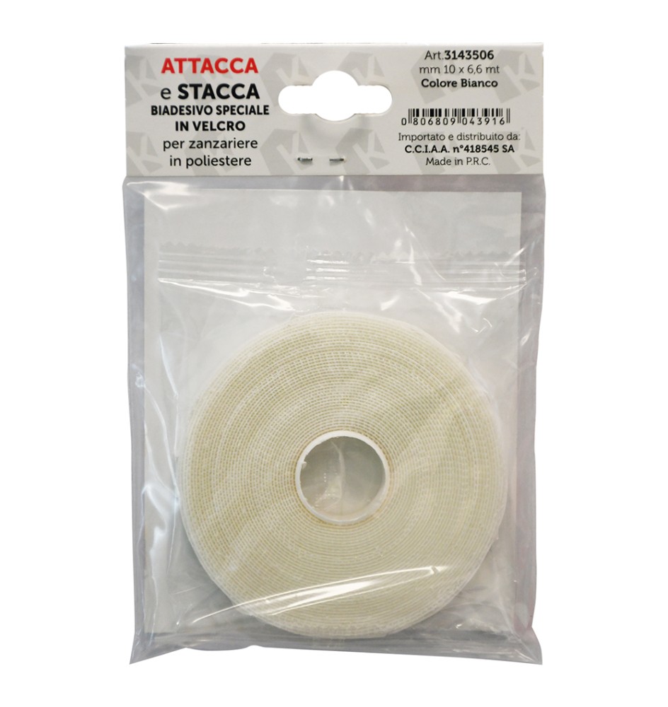 NASTRO IN VELCRO PER ZANZARIERE mm 10 x 6,6 mt - col. bianco