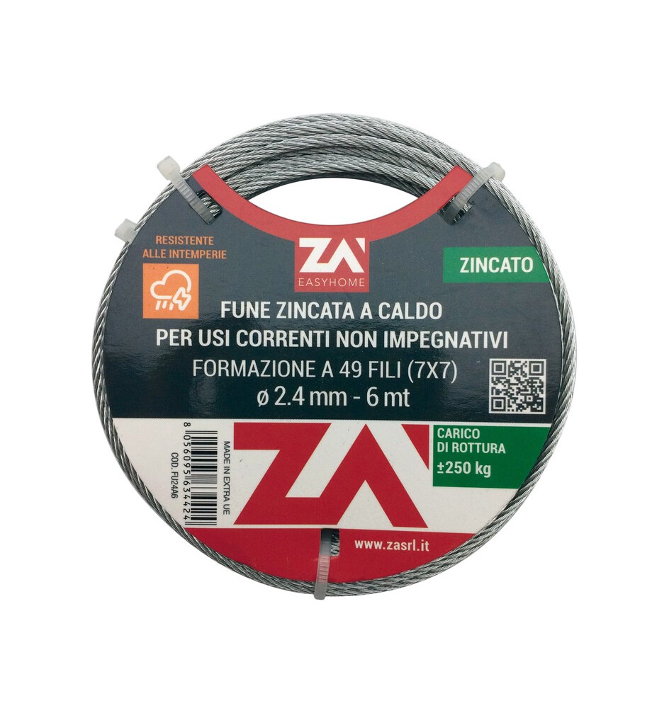 FUNE ACCIAIO ZINCATO ANTIGIRO 133F D 4 25 M