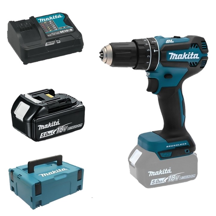 TRAPANO AVVITATORE A BATTERIA CON PERCUSSIONE 'DHP485RTJ-B' 18V - 2 x 5,0 Ah Litio
