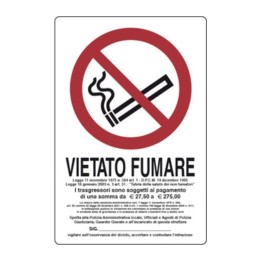 TARGA SEGNALETICA VIETATO FUMARE L.311/1 30X20