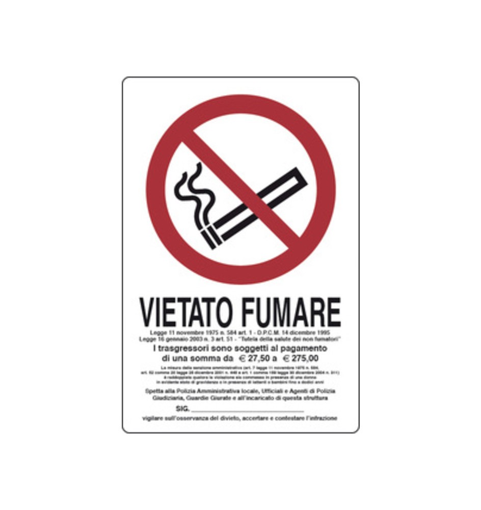 TARGA SEGNALETICA VIETATO FUMARE L.311/1 30X20