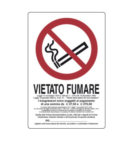 TARGA SEGNALETICA VIETATO FUMARE L.311/1 30X20