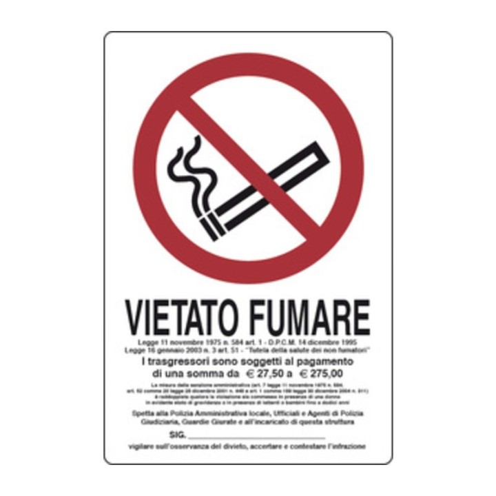 TARGA SEGNALETICA VIETATO FUMARE L.311/1 30X20