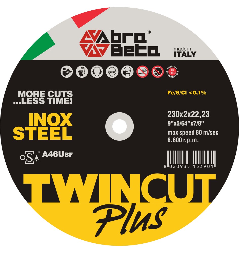 ABRABETA DISCO P/FERRO TWIN CUT PLUS 230X2,0 MM