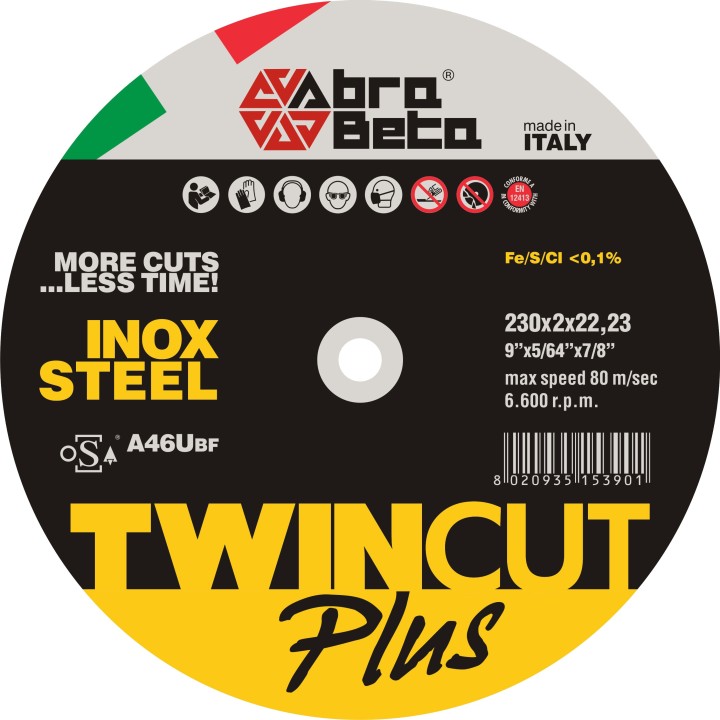 ABRABETA DISCO P/FERRO TWIN CUT PLUS 230X2,0 MM