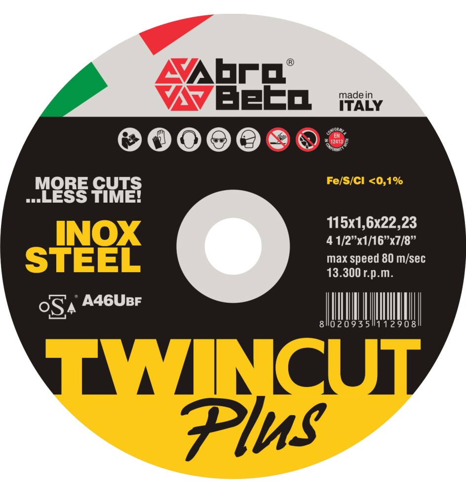 ABRABETA DISCO P/FERRO TWIN CUT PLUS 115X1,6 MM