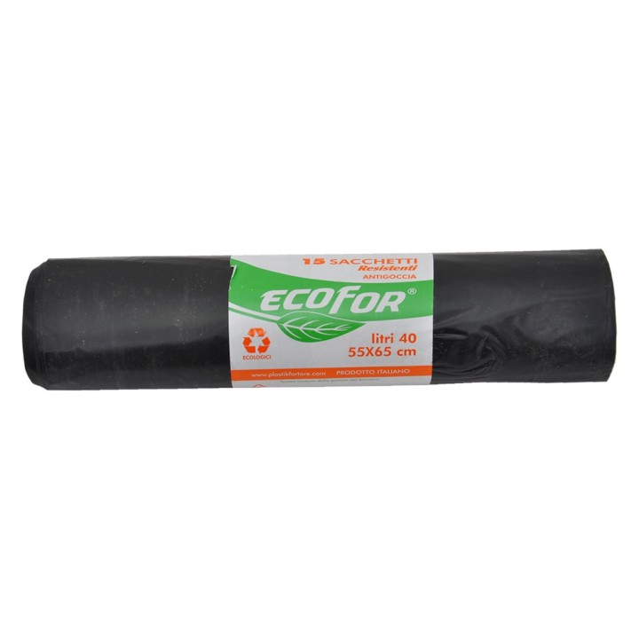 SACCHI PER NETTEZZA URBANA 'RESISTENTI' cm 55x65 - cf.15 pz - lt. 40 - neri