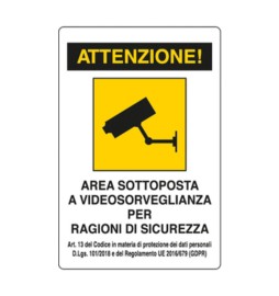 TARGA AREA SOTTO VIDEOSORVEGLIANZA 180X120 MM ADESIVA