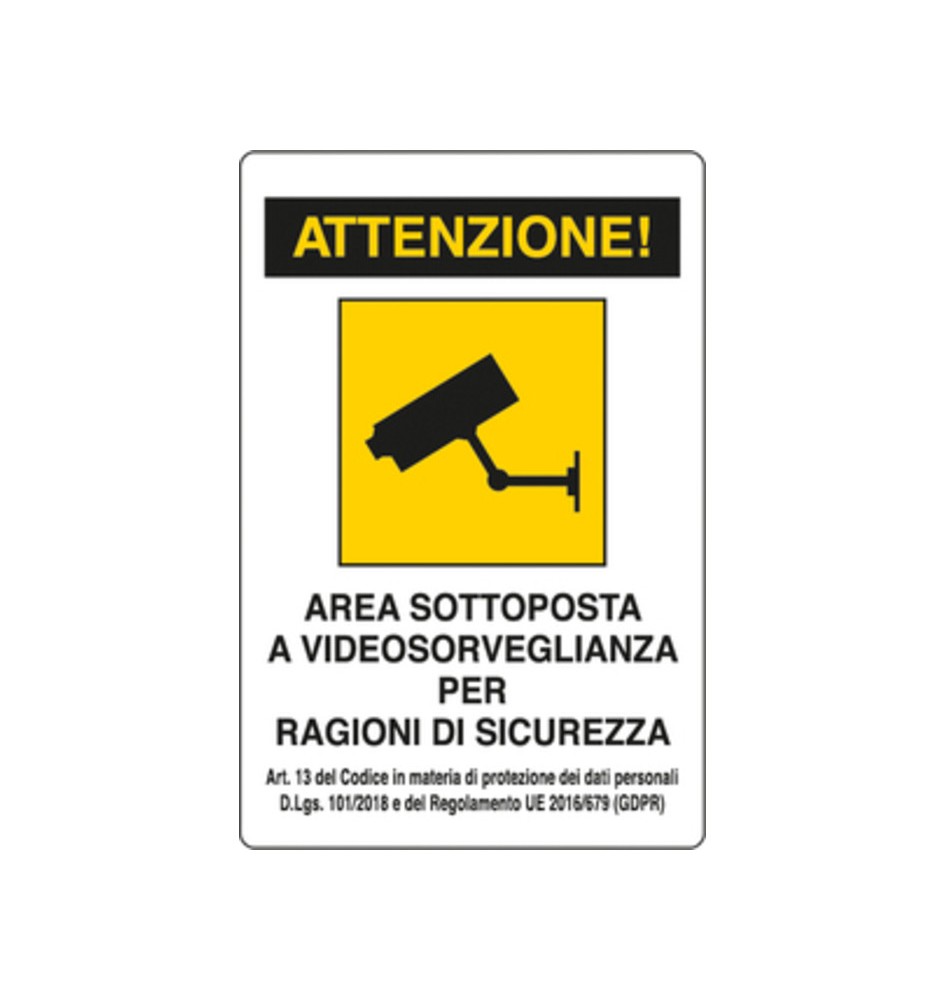 TARGA AREA SOTTO VIDEOSORVEGLIANZA 180X120 MM ADESIVA