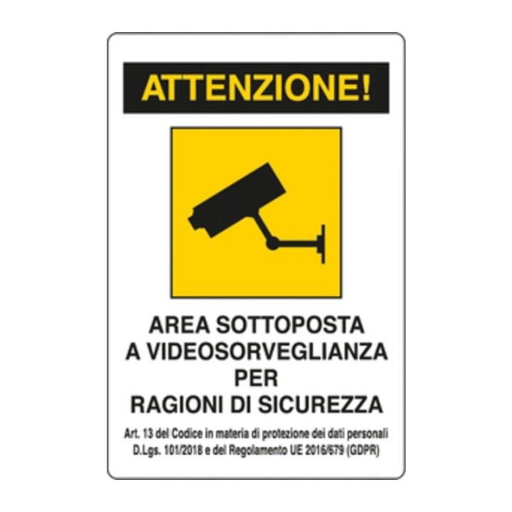 TARGA AREA SOTTO VIDEOSORVEGLIANZA 300X200 ALLUMINIO