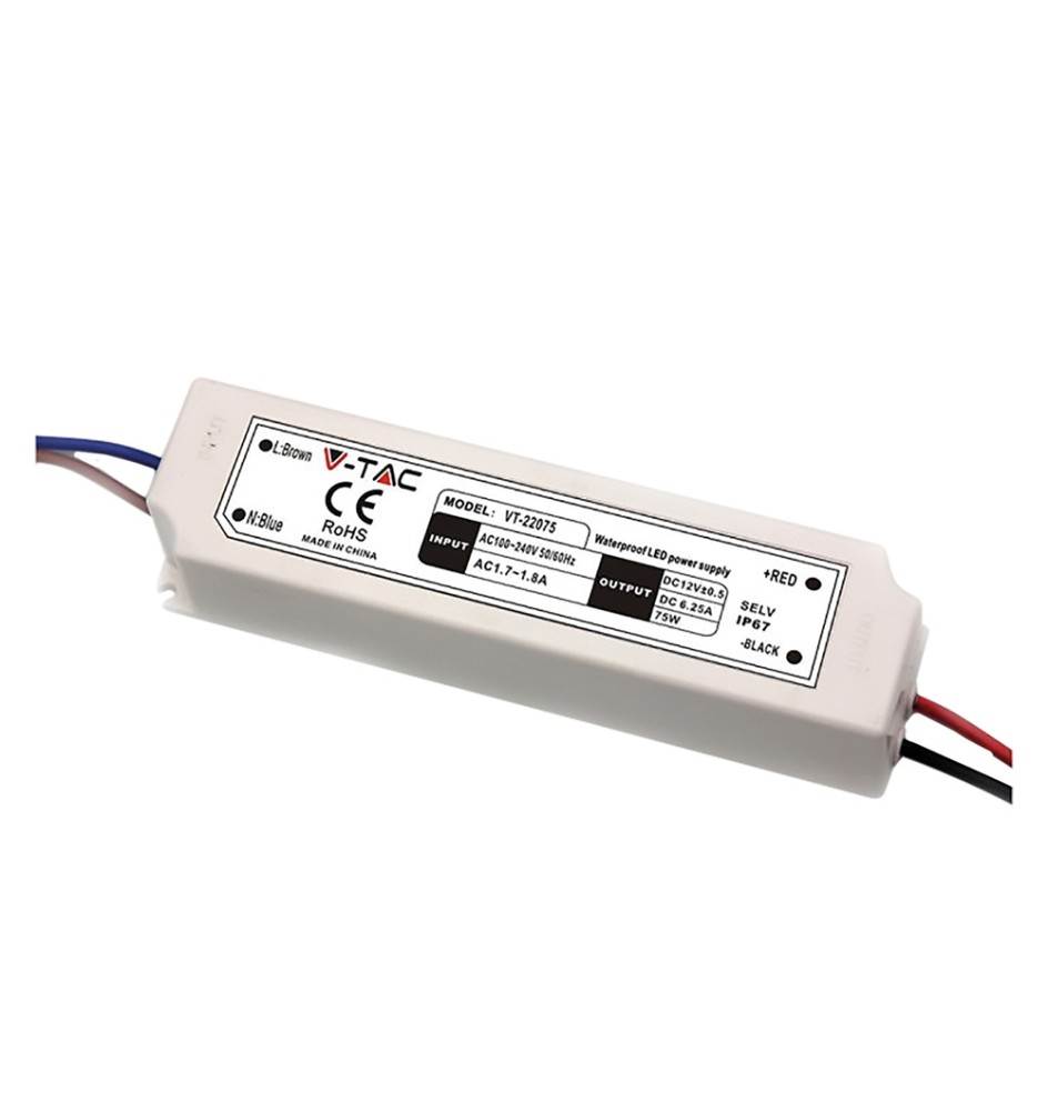 ALIMENTATORE PER STRIP LED 75W - IN 100-240V OUT 12V 6A (IP67)