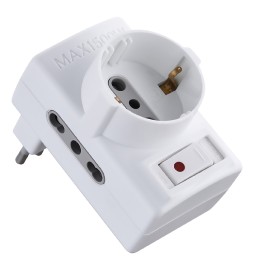 ADATTATORE TRIPLO CON PROTEZIONE SOVRACCARICO Spina 2P+T10A - art.70025