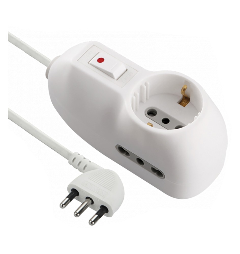 MULTIPRESA CON INTERRUTTORE 1 Schuko + 2 Bival.10/16A - 62023