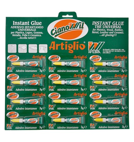 ADESIVO CIANOCRILATO 'ARTIGLIO CIANOWIL' gr.3 - 12 tubetti display appendib.