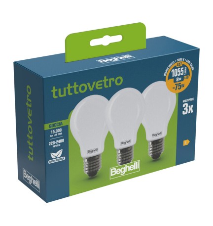 BEGHELLI LED GOCCIA E27 8W 58050 CALDA 3000K 3 PZ