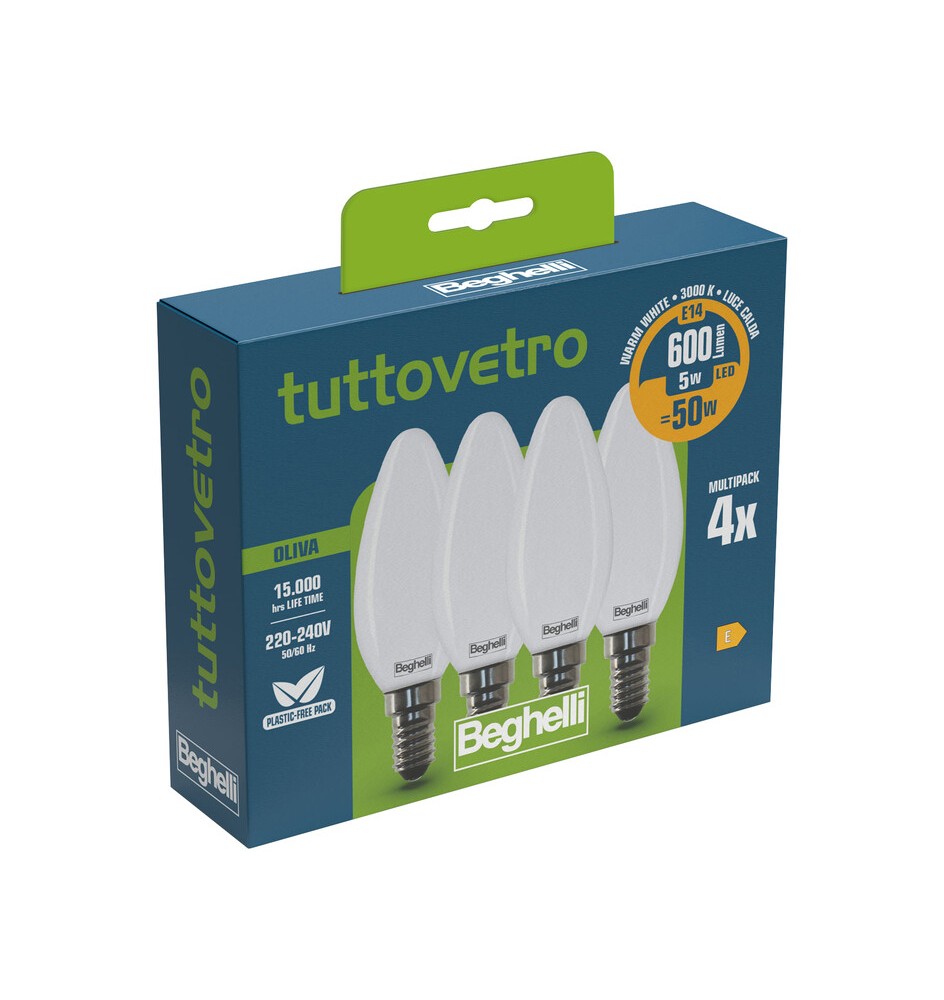 BEGHELLI LED OLIVA E14 5W 58053 CALDA 3000K 4 PZ