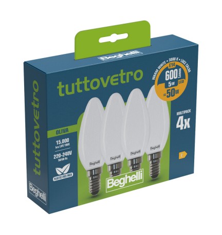 BEGHELLI LED OLIVA E14 5W 58053 CALDA 3000K 4 PZ