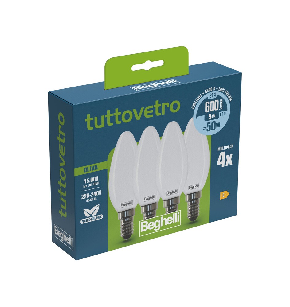 BEGHELLI LED OLIVA E14 5W 58055 FREDDA 6500K SET 4