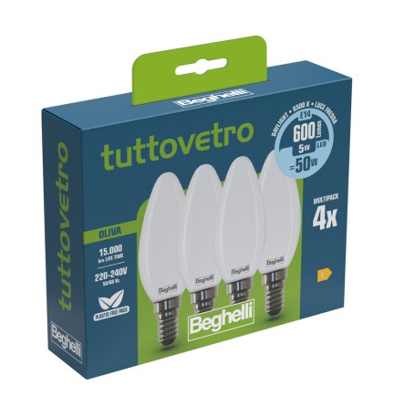 BEGHELLI LED OLIVA E14 5W 58055 FREDDA 6500K SET 4
