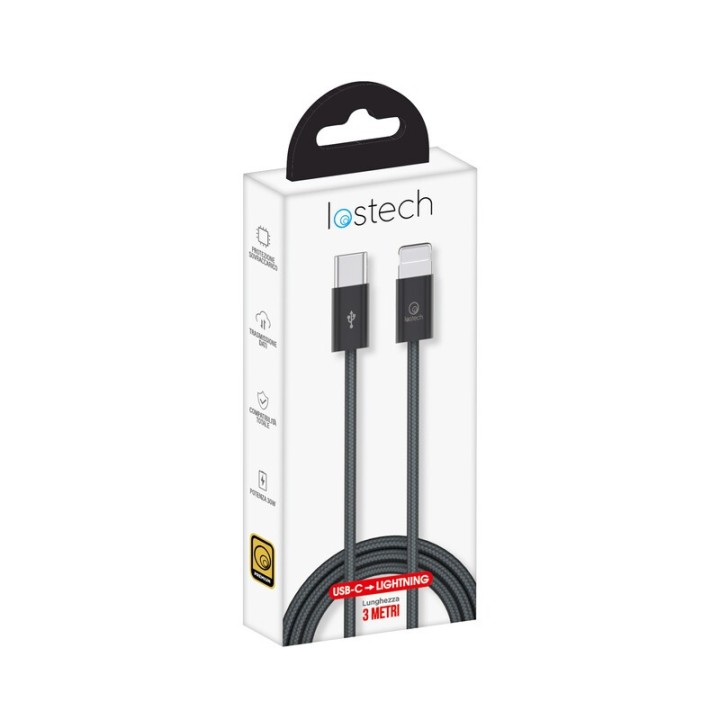 CAVO USB C / LIGHTNING 3,0 M 30W NERO