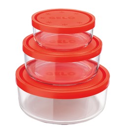 CONTENITORE TONDO IN VETRO SET 'GELO BOX' coperchio plastica rossa