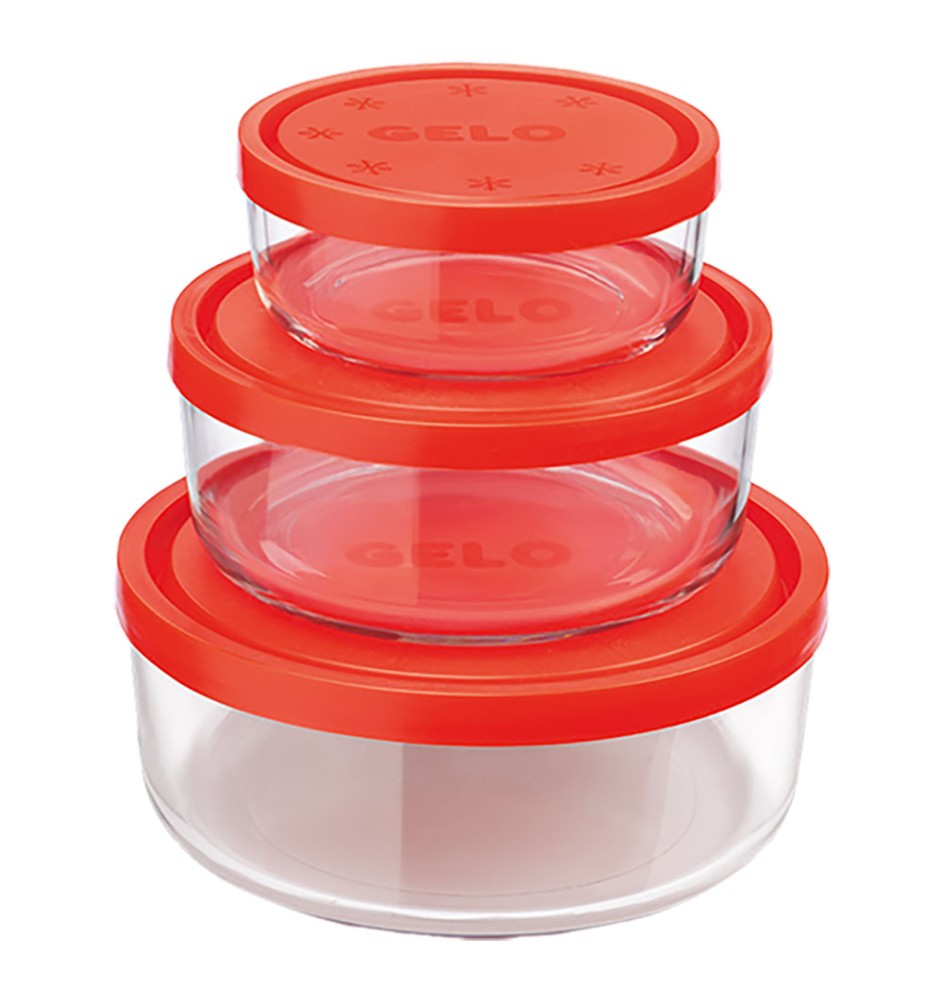 CONTENITORE TONDO IN VETRO SET 'GELO BOX' coperchio plastica rossa
