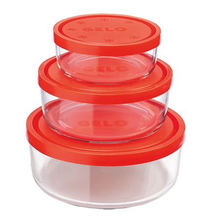 CONTENITORE TONDO IN VETRO SET 'GELO BOX' coperchio plastica rossa