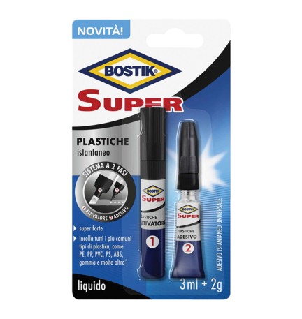 ADESIVO ISTANTANEO 'SUPER PLASTICHE' gr. 2 + attivatore da 3 ml