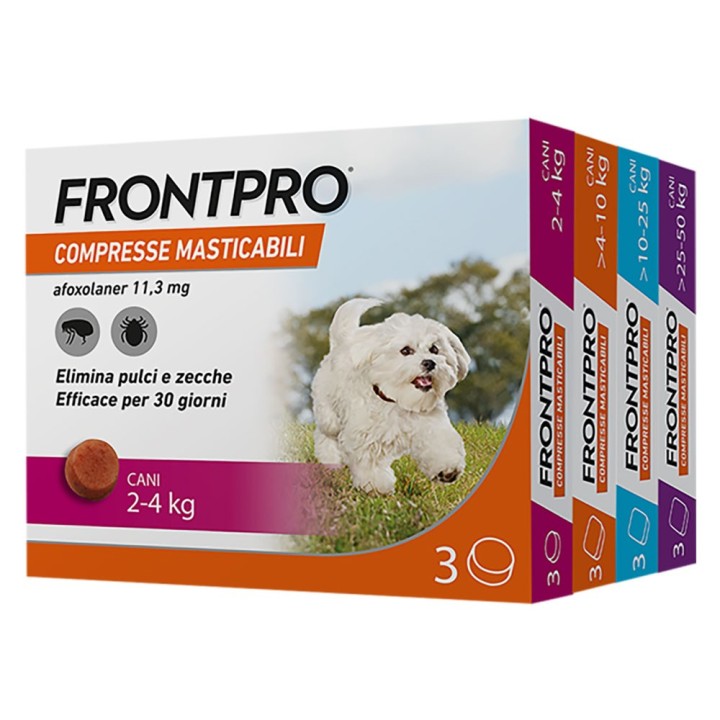 COMPRESSE ANTIPARASSITARIE MASTICABILI 'FRONTPRO' cani da 2 a 4 kg / 3 compresse da 11,3 mg