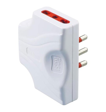 ADATTATORE ULTRAPIATTO TRIPLO SERIE 'EMILIA EXTRA PIATTA' presa 2P+T 10/16A - spina 2P+T 16A / bianco