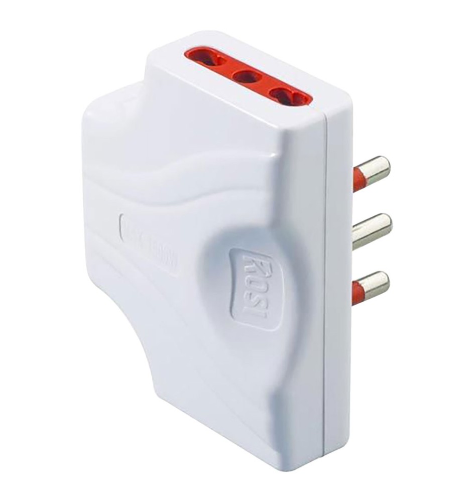 ADATTATORE ULTRAPIATTO TRIPLO SERIE 'EMILIA EXTRA PIATTA' presa 2P+T 10A - spina 2P+T 10A / bianco