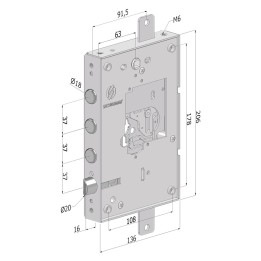 SERRATURA DA APPLICARE TRIPLICE PER PORTE BLINDATE SENZA NUCLEO '250' interasse pistoni 37 mm - SX