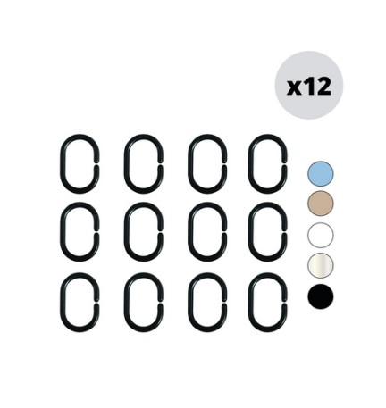 12 PZ ANELLI PER TENDA DOCCIA IN POLIPROPILENE Neri