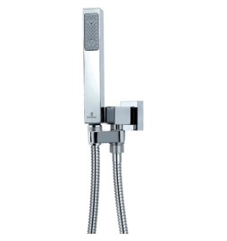 SET "CUBE" IN OTTONE DOCCIA+SUPPORTO INCASSO GIREVOLE+FLESSIBILE Cromo