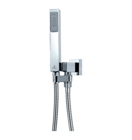 SET "CUBE" IN OTTONE DOCCIA+SUPPORTO INCASSO GIREVOLE+FLESSIBILE Cromo