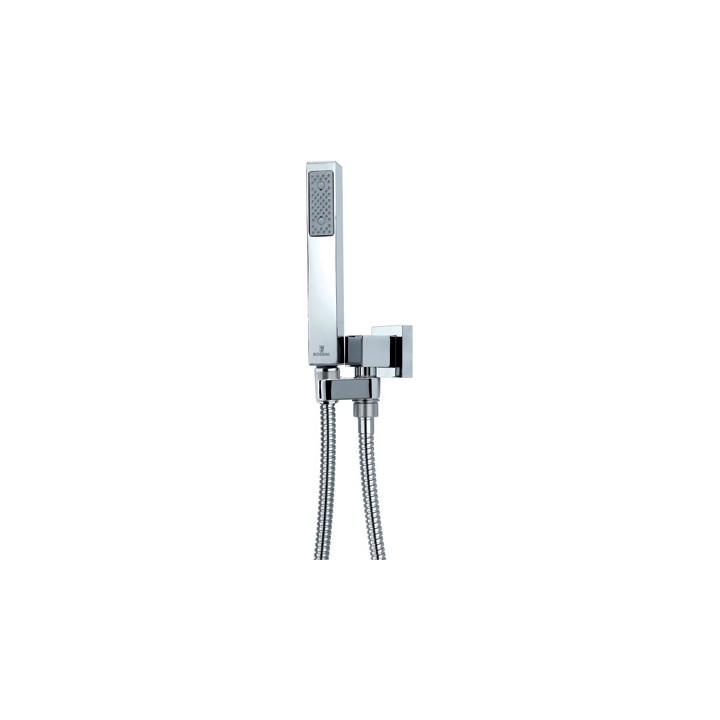 SET "CUBE" IN OTTONE DOCCIA+SUPPORTO INCASSO GIREVOLE+FLESSIBILE Cromo