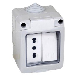 CONTENITORE ESTERNO INTERRUTTORE + PRESA 1 deviatore + presa bivalente 10/16A