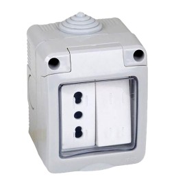 CONTENITORE ESTERNO INTERRUTTORE + PRESA 1 deviatore + presa bivalente 10/16A
