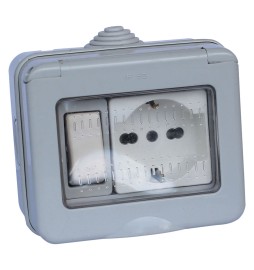 CONTENITORE ESTERNO INTERRUTTORE + PRESA / SCHUKO 1 deviatore + 1 presa bivalente 10/16A / schuko