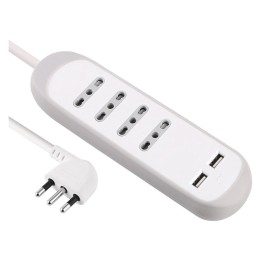MULTIPRESA BIVALENTE 'GUMMY' 4 prese bival.10/16A + 2 USB 2,1A - art.62061