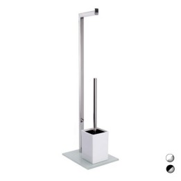 PIANTANA COLONNA ACCIAIO INOX PORTA SCOPINO BASE VETRO RETTANGOLARE Acciaio Inox Vetro Bianco