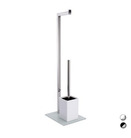 PIANTANA COLONNA ACCIAIO INOX PORTA SCOPINO BASE VETRO RETTANGOLARE Acciaio Inox Vetro Bianco