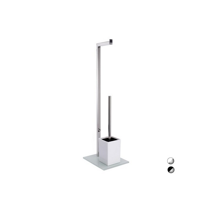 PIANTANA COLONNA ACCIAIO INOX PORTA SCOPINO BASE VETRO RETTANGOLARE Acciaio Inox Vetro Bianco