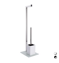 PIANTANA COLONNA ACCIAIO INOX PORTA SCOPINO BASE VETRO RETTANGOLARE Acciaio...