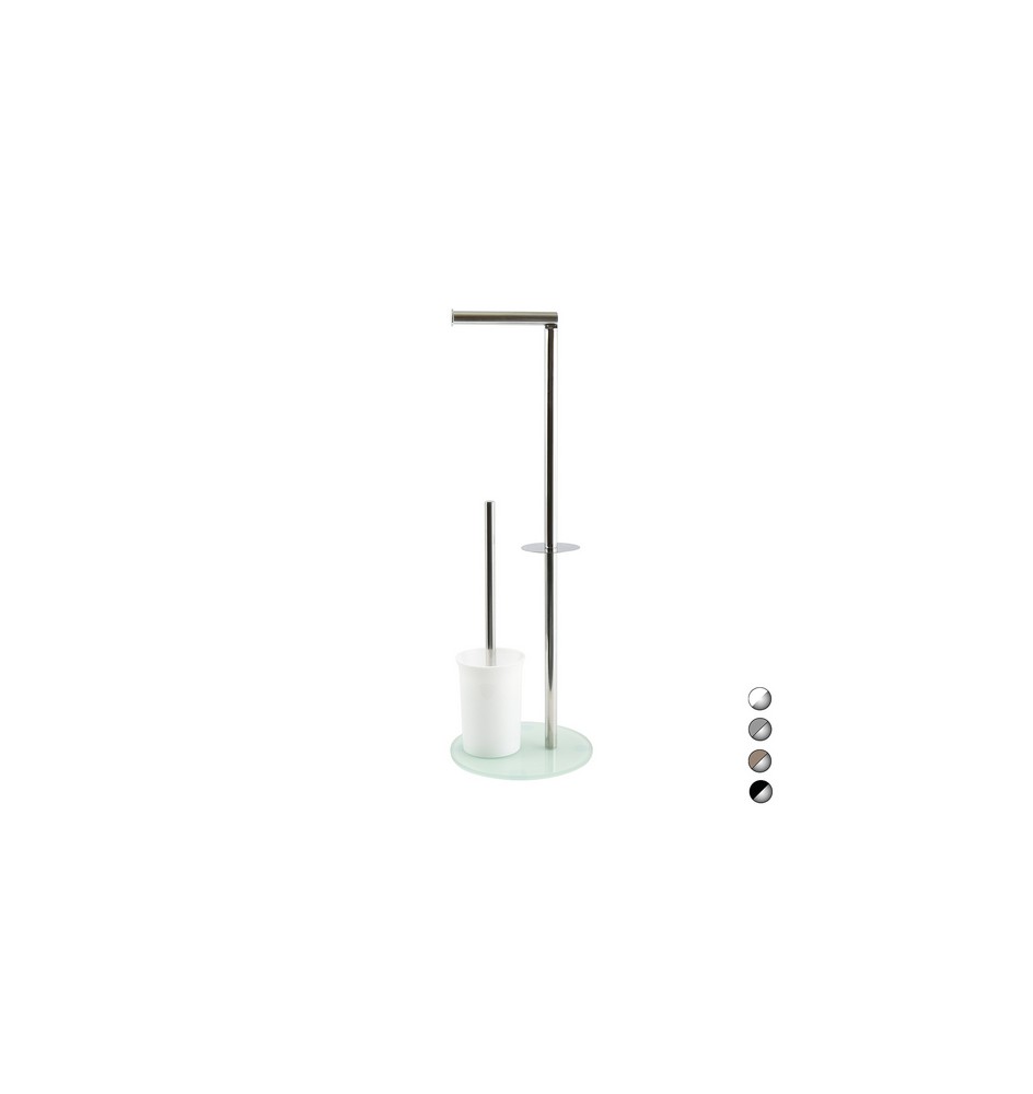 PIANTANA COLONNA ACCIAIO INOX PORTA SCOPINO BASE VETRO OVALE Acciaio Inox Vetro Bianco