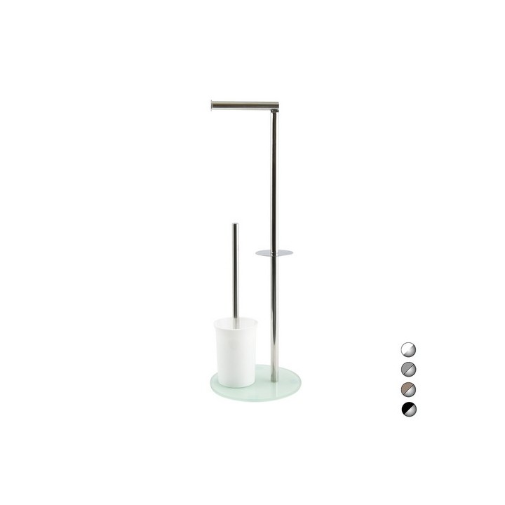 PIANTANA COLONNA ACCIAIO INOX PORTA SCOPINO BASE VETRO OVALE Acciaio Inox Vetro Bianco