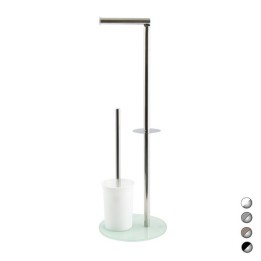 PIANTANA COLONNA ACCIAIO INOX PORTA SCOPINO BASE VETRO OVALE Acciaio Inox Vetro Grigio
