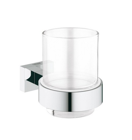 BICCHIERE CON SUPPORTO ESSENTIALS CUBE Cromo